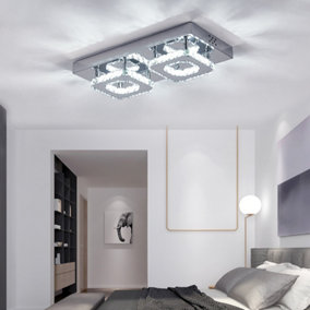 Modern Chrome Effect Crystal Flush Ceiling Light Fixture with Cool White LED Bulbs for Hallways W 42cm