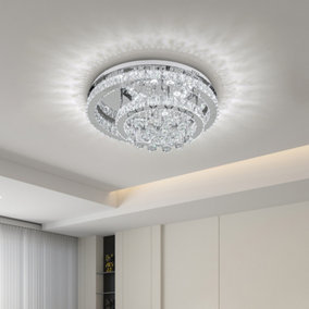 Modern Chrome Finish Double Tier Round Crystal Ceiling Light with Pendants 60cm Dia