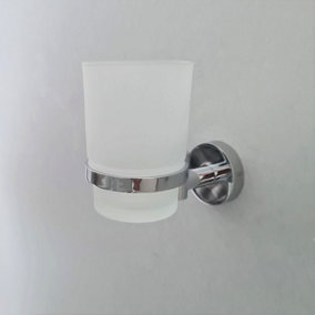 Modern Chrome Finish Toothbrush Holder with Glass Cup Wall Mounted Accessory