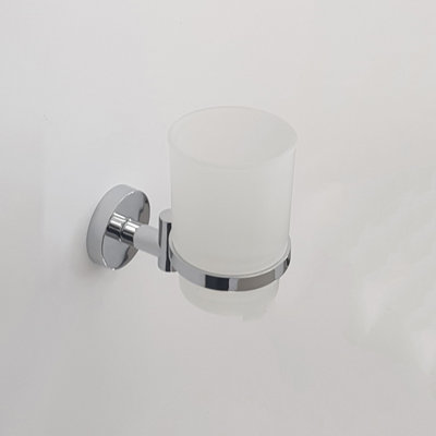 Modern Chrome Finish Toothbrush Holder with Glass Cup Wall Mounted Accessory