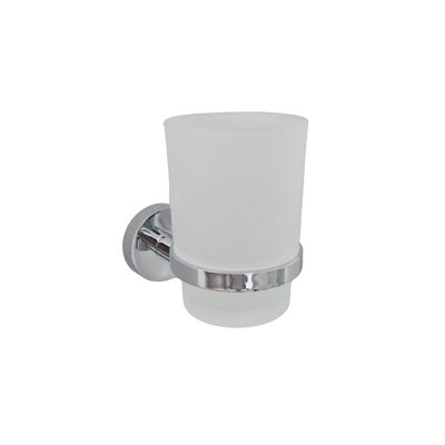 Modern Chrome Finish Toothbrush Holder with Glass Cup Wall Mounted Accessory - 3