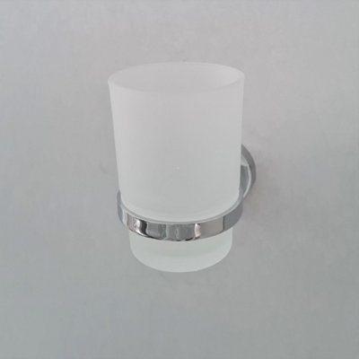 Modern Chrome Finish Toothbrush Holder with Glass Cup Wall Mounted Accessory - 6