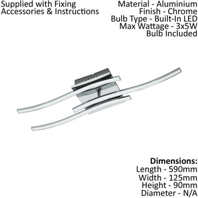 Modern Chrome LED Ceiling and Wall Light Set with Two Matching Sconces