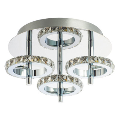 Modern Chrome Plated and Square Clear Crystal Beaded LED Bathroom Ceiling Light