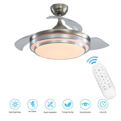 Modern Chrome Plated Frame 3 Blade LED Ceiling Fan Light with Remote Control 42 Inch