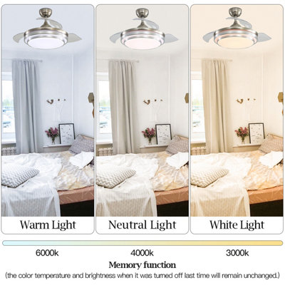 Modern Chrome Plated Frame 3 Blade LED Diammable Ceiling Fan Light with Remote Control 42 Inch