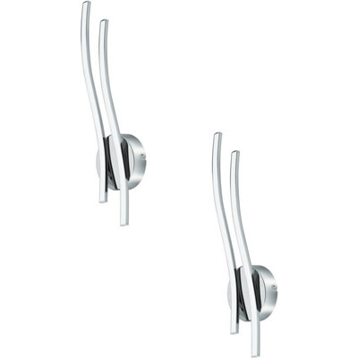 Modern Chrome Plated Wall Light - 2 Pack with White LED Shades