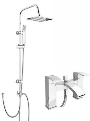 Modern Chrome Shower Bath Filler Mixer Tap Square Rigid Riser Shower ...
