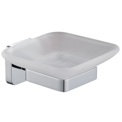Modern Chrome Soap Holder Glass Dish Bathroom Kitchen Wall Mounted 150mm