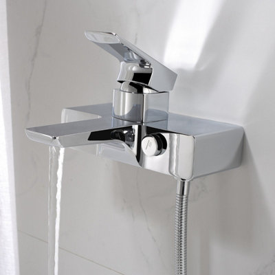 Modern Chrome Square Design Wall Mounted Bath Shower Mixer Tap