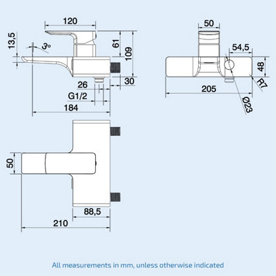 Modern Chrome Square Design Wall Mounted Bath Shower Mixer Tap - 3