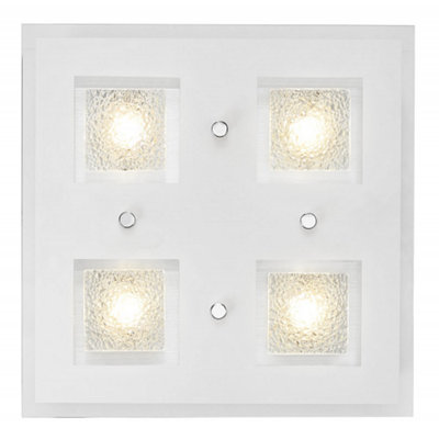 Modern Chrome Square LED Bathroom Light with Clear/Frosted Glass Plate