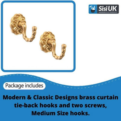 Modern & Classic Designs Screw In Tassel Hold Rosette Hook Brass Curtain Tie Back Hooks for Curtains Clothes Coat Hanger Hook x 4