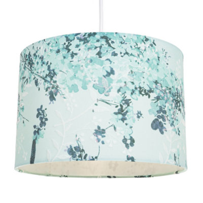 Modern Classic Duck Egg and Emerald Green Floral Fabric Shade with Inner Lining