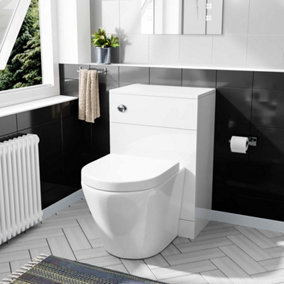 Modern Cloakroom BTW WC Unit Curved Rimless Toilet and Soft Close Seat