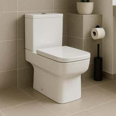 Modern Close Coupled Toilet WC Square Pan Cistern with Soft Close Seat ...