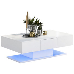 Modern Coffee Table with 2 Storage Drawers High Gloss Storage Cabinet for Sofa Office Living Room Coffee Table White