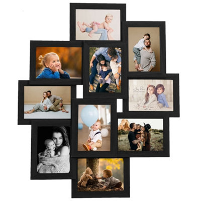 Modern Collage Photo Frame for 10x(10x15 cm) Picture Black MDF