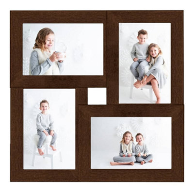 Modern Collage Photo Frame for 4x(10x15 cm) Picture Dark Brown MDF