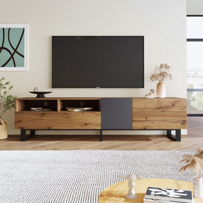 Modern color TV cabinet, TV stand with wood grain finish Modern Color TV Cabinet, TV Stand with Wood Grain Finish