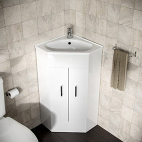 Modern Corner Basin Sink 550 mm White Vanity Cabinet Floor Standing