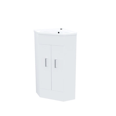 Modern Corner Basin Sink 550 mm White Vanity Cabinet Floor Standing
