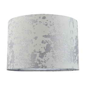 Modern Cream Cotton Fabric Lampshade with Silver Foil Decor for Table or Ceiling