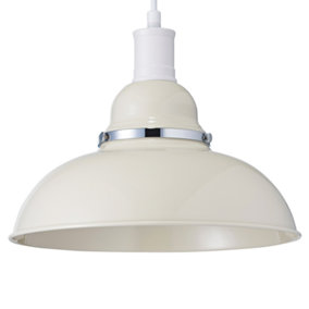 Modern Cream Gloss Domed Metal Ceiling Pendant Light Shade with Chrome Ring