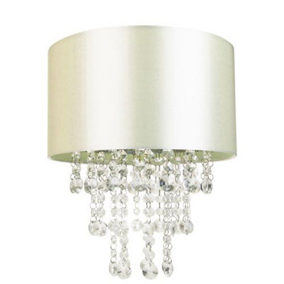 Modern Cream Satin Fabric Pendant Light Shade with Transparent Acrylic Droplets