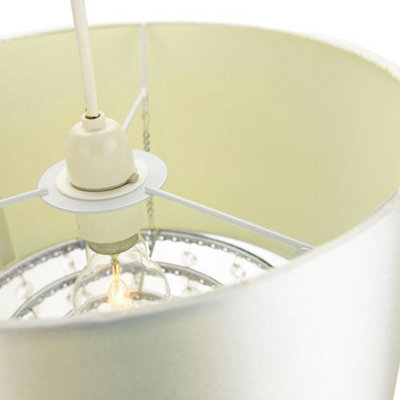 Modern Cream Satin Fabric Pendant Light Shade with Transparent Acrylic Droplets