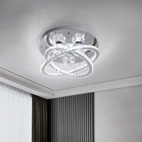 Modern Crystal Chandelier LED Chrome Finish Pendant Light Cool White Light 72W 60cm Dia
