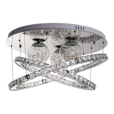 Modern Crystal Chandelier LED Chrome Finish Pendant Light Cool White Light 72W 60cm Dia