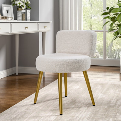 Modern Cute Cream Upholstered Dressing Table Stool with Metal Legs