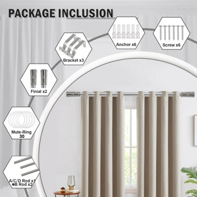 Modern Cylinder Design Chrome Curtain Pole Metal Durable Curtain Rod 28 ...