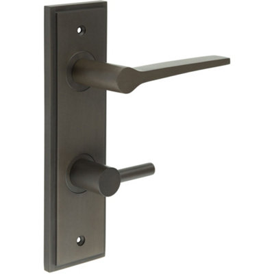 Modern Dark Bronze Door Handle with Backplate for Bathrooms Solid Brass Interior Handle