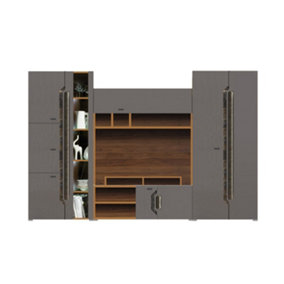 Modern Davos Basic Entertainment Unit H1960mm W3100mm D580mm with Dark Walnut and Grey Gloss Finish