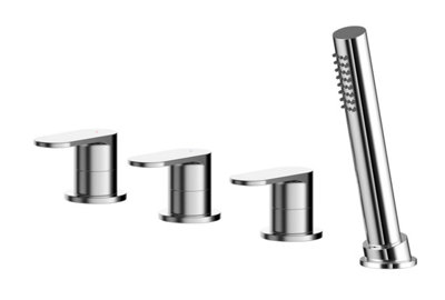 Modern Deck Mount Round 4 Tap Hole Bath Shower Mixer Tap with Kit (No Spout) Chrome