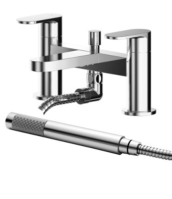 Modern Deck Mount Round Bath Shower Mixer Tap with Shower Kit - Chrome