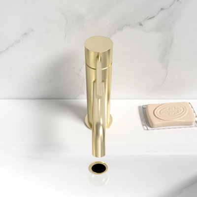 Modern Deck Mounted Brushed Brass Round Single Lever Basin Mono Mixer Tap - 4