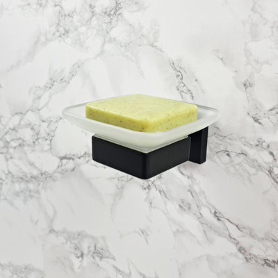 Modern Designer Bathroom Glass Soap Holder Black Dish & Holder Wall Mounted Accessory
