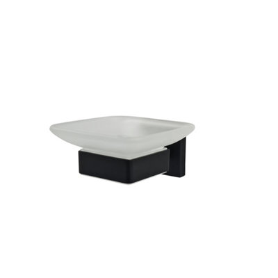Modern Designer Bathroom Glass Soap Holder Black Dish & Holder Wall Mounted Accessory - 5