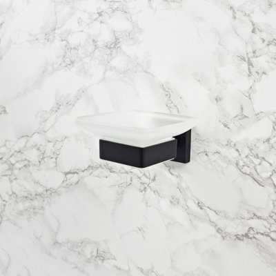 Modern Designer Bathroom Glass Soap Holder Black Dish & Holder Wall Mounted Accessory - 6