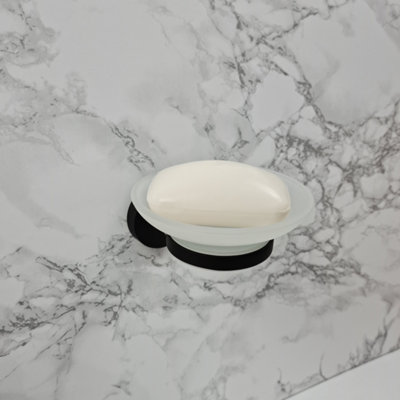 Modern Designer Bathroom Soap Holder Black Glass  Dish & Holder Wall Mounted Accessory