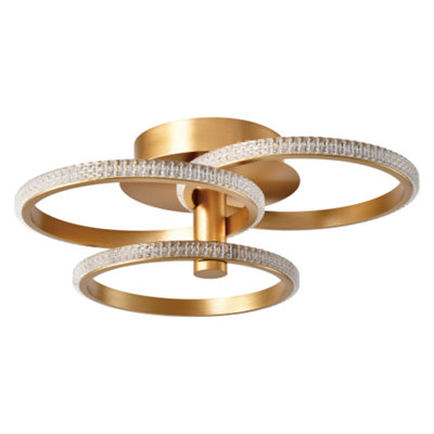 Modern Designer Brushed Gold LED Ceiling Light with Crystal Effect Acrylic DIY at B&Q