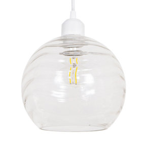 Modern Designer Clear Circular Ribbed Glass Non Electric Pendant Lamp Shade
