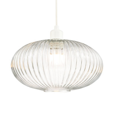 Modern Designer Clear Transparent Line Ribbed Glass Oval Pendant Lamp Shade
