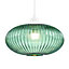 Modern Designer Emerald Forest Green Line Ribbed Glass Oval Pendant Lamp Shade