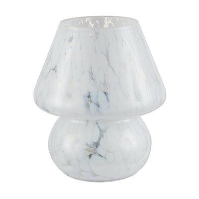 Modern Designer Mushroom Glass Table Lamp in White Snowflake Pattern
