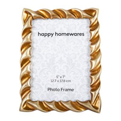 Modern Designer Resin 5x7 Picture Frame with 3D Ripple Edge in Two Tone Gold