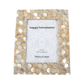 Modern Designer Rustic Gold and Silver Resin 5x7 Frame with Honeycomb Design
